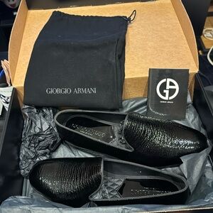 Giorgio Armani shark print slippers.